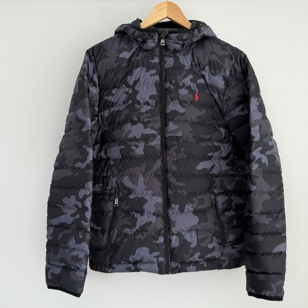 Polo Ralph Lauren Down jacket Boys XL (18-20) Black Gray Camo Puffer Kids Youth